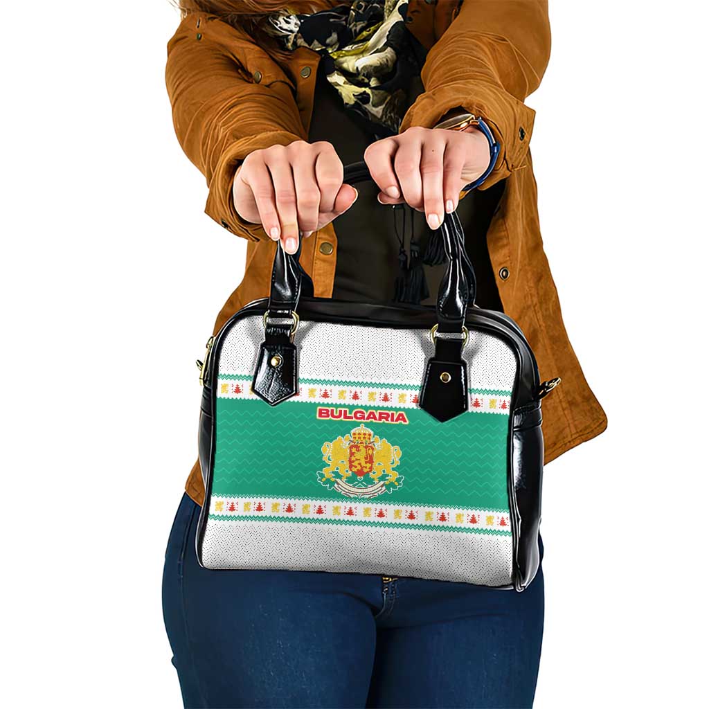 Bulgaria Christmas Shoulder Handbag with Green-White Theme, Coat of Arms, and National Flag Motif - Wonder Print Shop