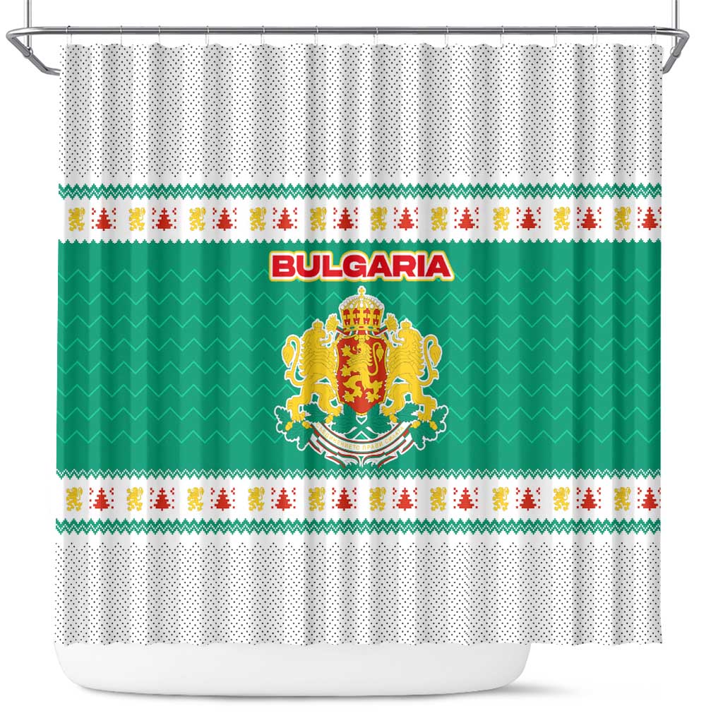 Bulgaria Christmas Shower Curtain with Green-White Theme, Coat of Arms, and National Flag Motif - Wonder Print Shop