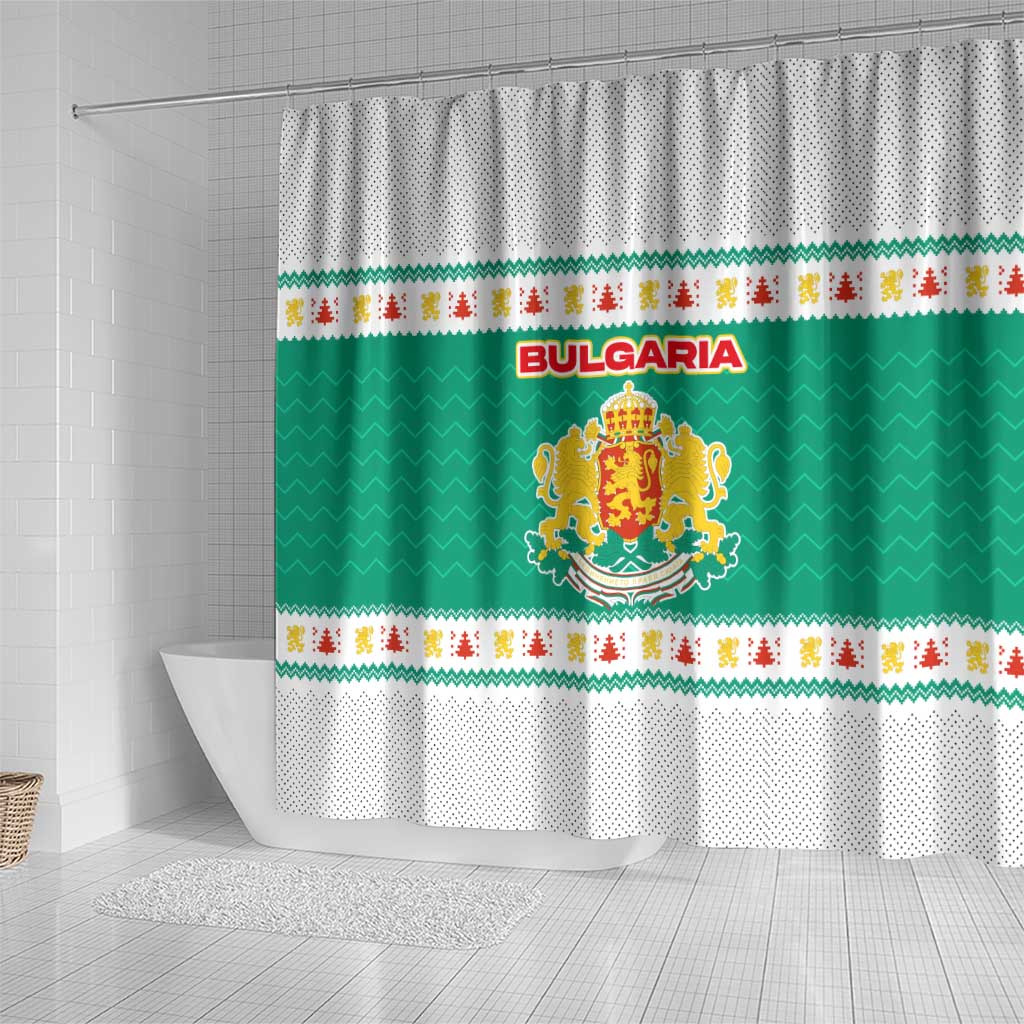 Bulgaria Christmas Shower Curtain with Green-White Theme, Coat of Arms, and National Flag Motif - Wonder Print Shop