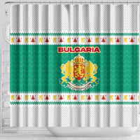 Bulgaria Christmas Shower Curtain with Green-White Theme, Coat of Arms, and National Flag Motif - Wonder Print Shop