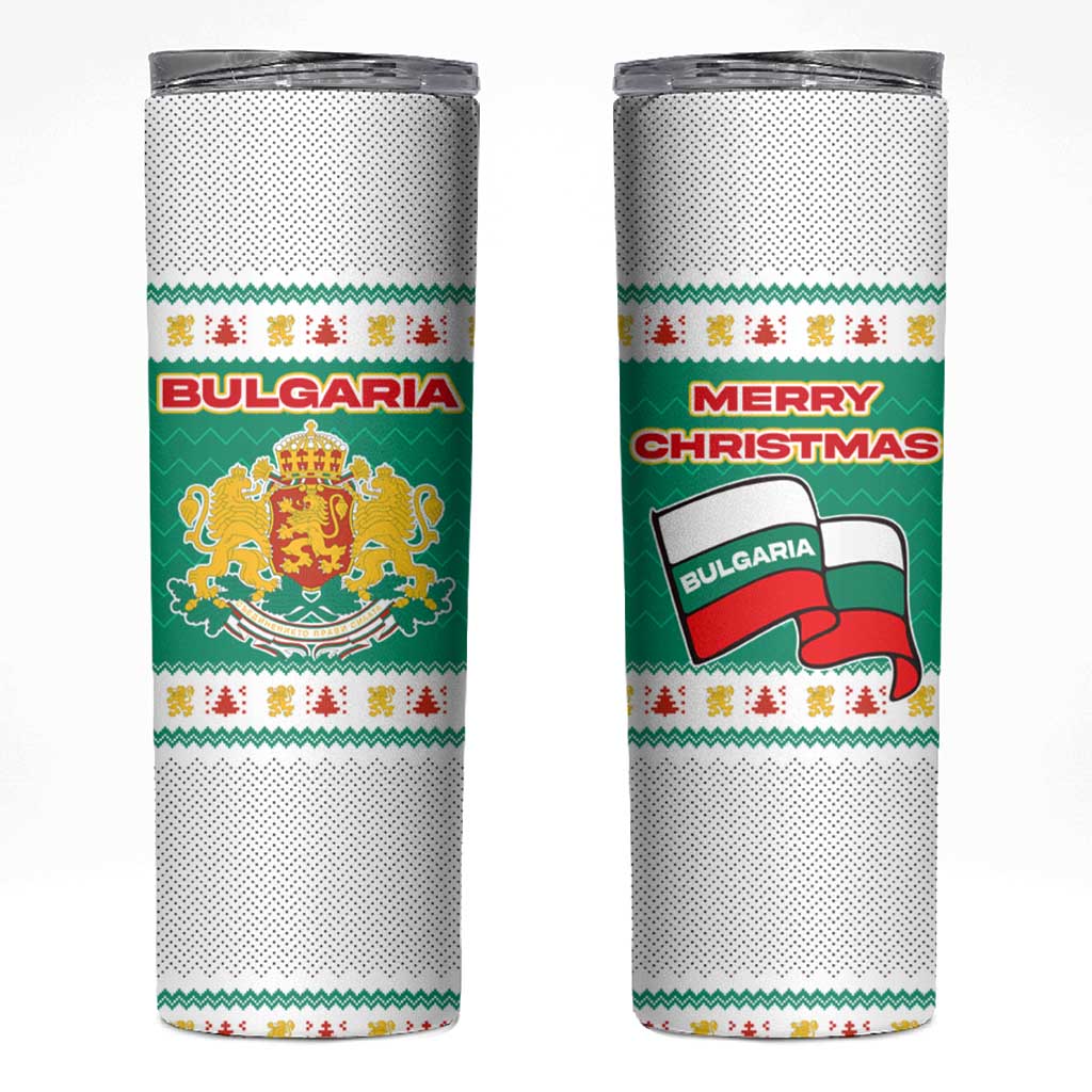 Bulgaria Christmas Skinny Tumbler with Green-White Theme, Coat of Arms, and National Flag Motif - Wonder Print Shop