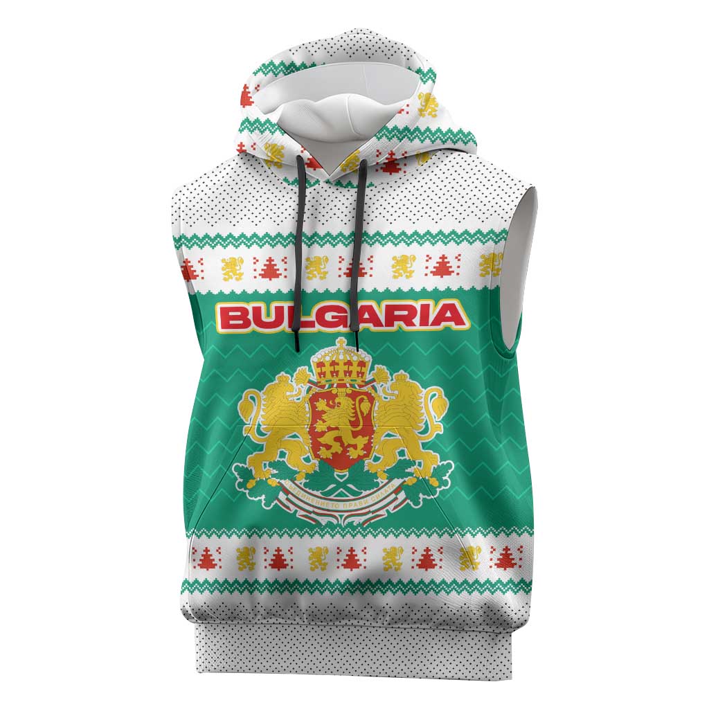 Bulgaria Christmas Sleeveless Hoodie with Green-White Theme, Coat of Arms, and National Flag Motif - Wonder Print Shop