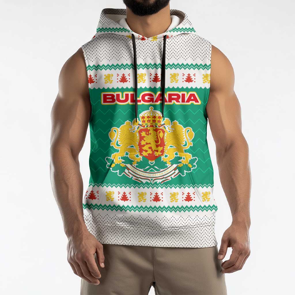 Bulgaria Christmas Sleeveless Hoodie with Green-White Theme, Coat of Arms, and National Flag Motif - Wonder Print Shop
