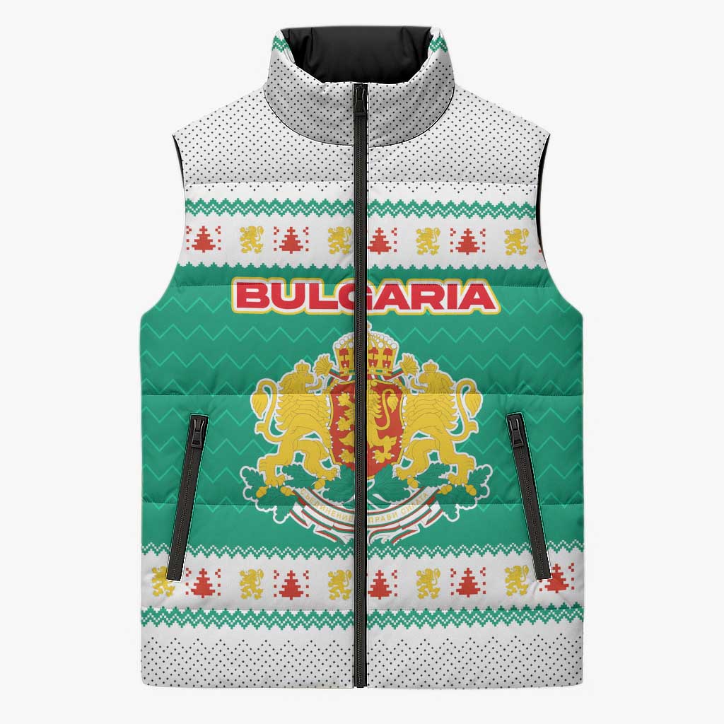 Bulgaria Christmas Sleeveless Puffer Jacket with Green-White Theme, Coat of Arms, and National Flag Motif - Wonder Print Shop