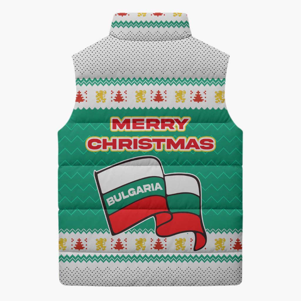 Bulgaria Christmas Sleeveless Puffer Jacket with Green-White Theme, Coat of Arms, and National Flag Motif - Wonder Print Shop