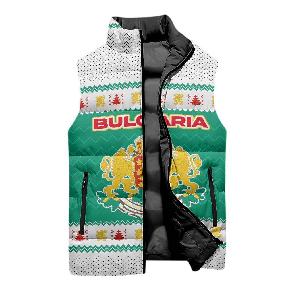 Bulgaria Christmas Sleeveless Puffer Jacket with Green-White Theme, Coat of Arms, and National Flag Motif - Wonder Print Shop