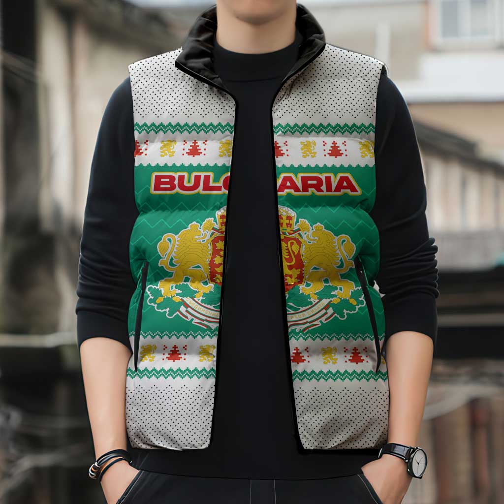 Bulgaria Christmas Sleeveless Puffer Jacket with Green-White Theme, Coat of Arms, and National Flag Motif - Wonder Print Shop