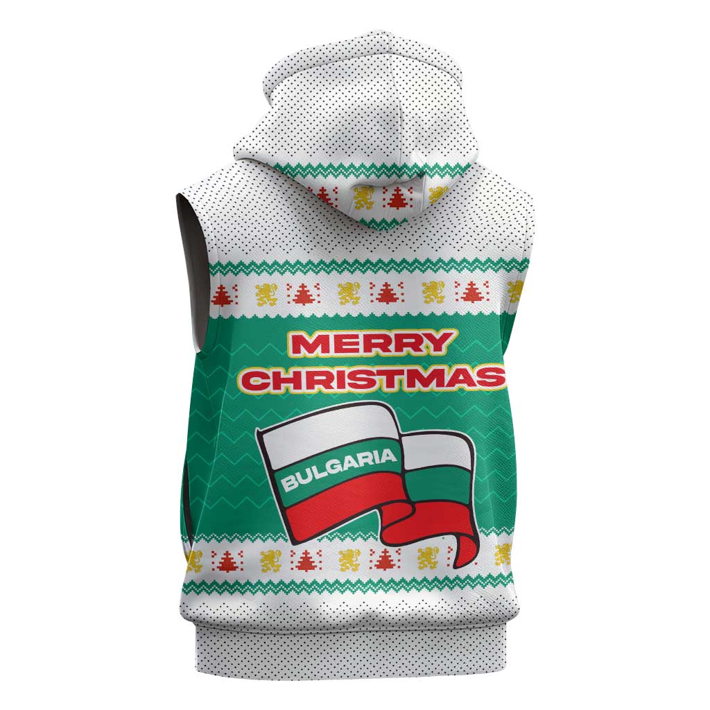 Bulgaria Christmas Sleeveless Zip Hoodie with Green-White Theme, Coat of Arms, and National Flag Motif - Wonder Print Shop