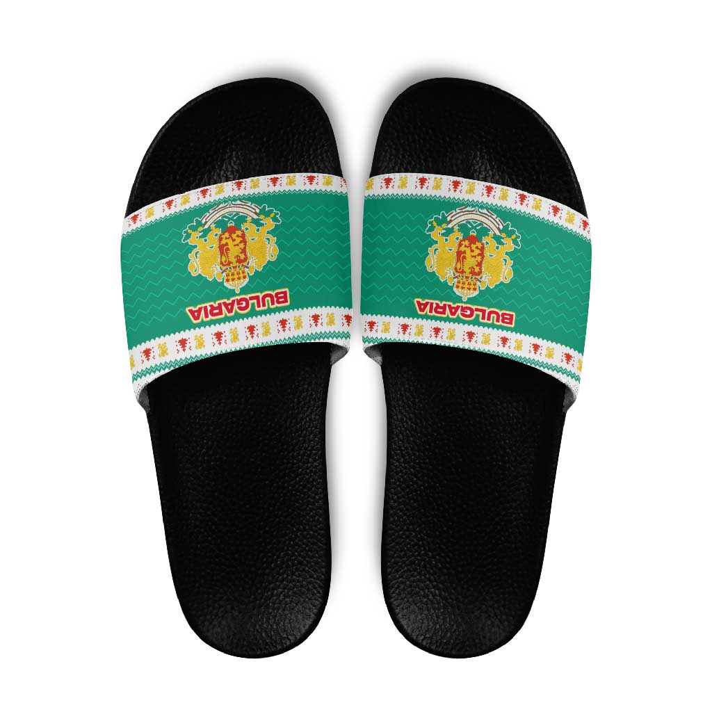 Bulgaria Christmas Slide Sandals with Green-White Theme, Coat of Arms, and National Flag Motif - Wonder Print Shop