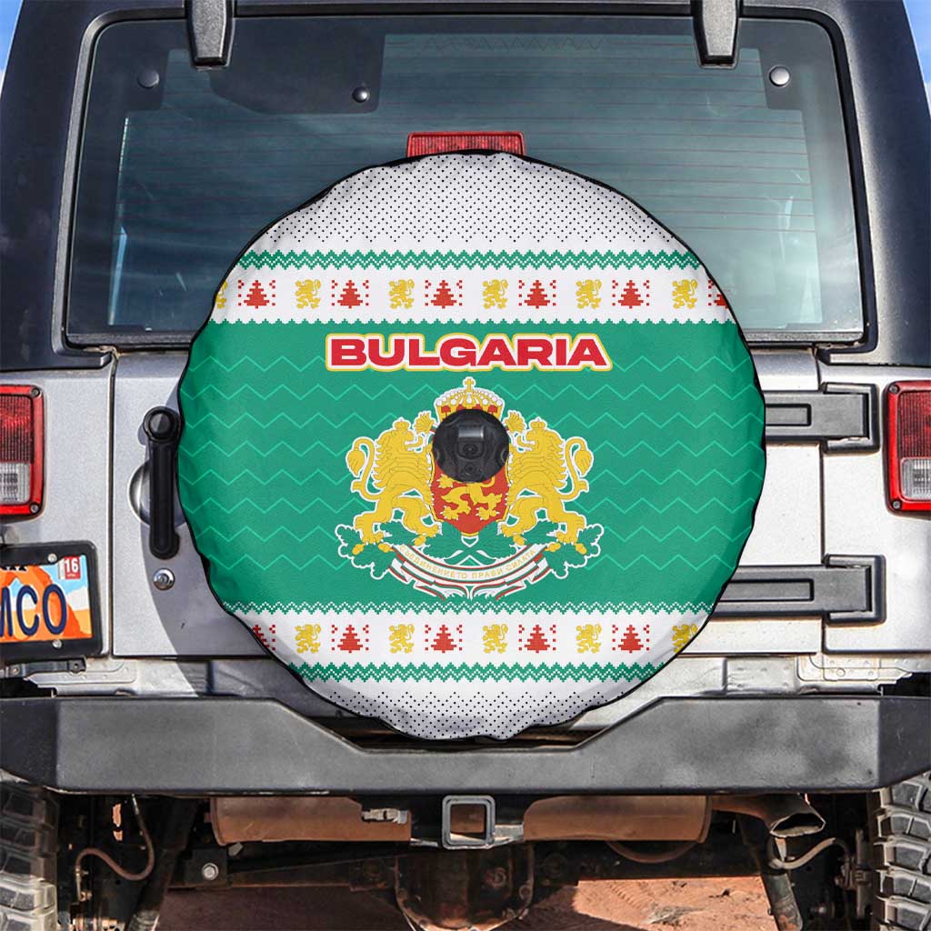 Bulgaria Christmas Spare Tire Cover with Green-White Theme, Coat of Arms, and National Flag Motif - Wonder Print Shop