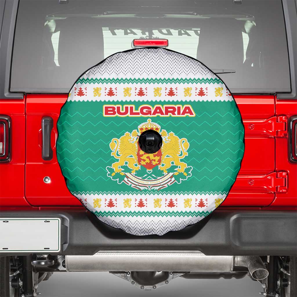 Bulgaria Christmas Spare Tire Cover with Green-White Theme, Coat of Arms, and National Flag Motif - Wonder Print Shop
