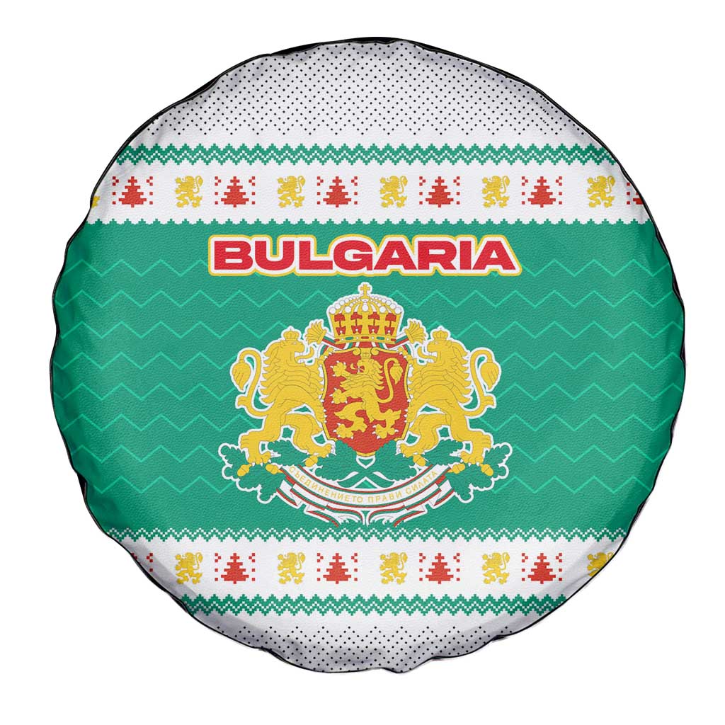 Bulgaria Christmas Spare Tire Cover with Green-White Theme, Coat of Arms, and National Flag Motif - Wonder Print Shop