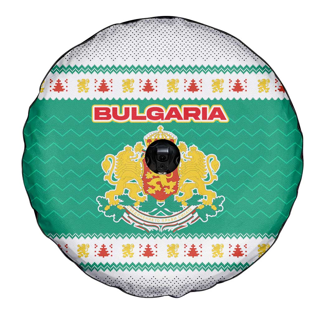 Bulgaria Christmas Spare Tire Cover with Green-White Theme, Coat of Arms, and National Flag Motif - Wonder Print Shop