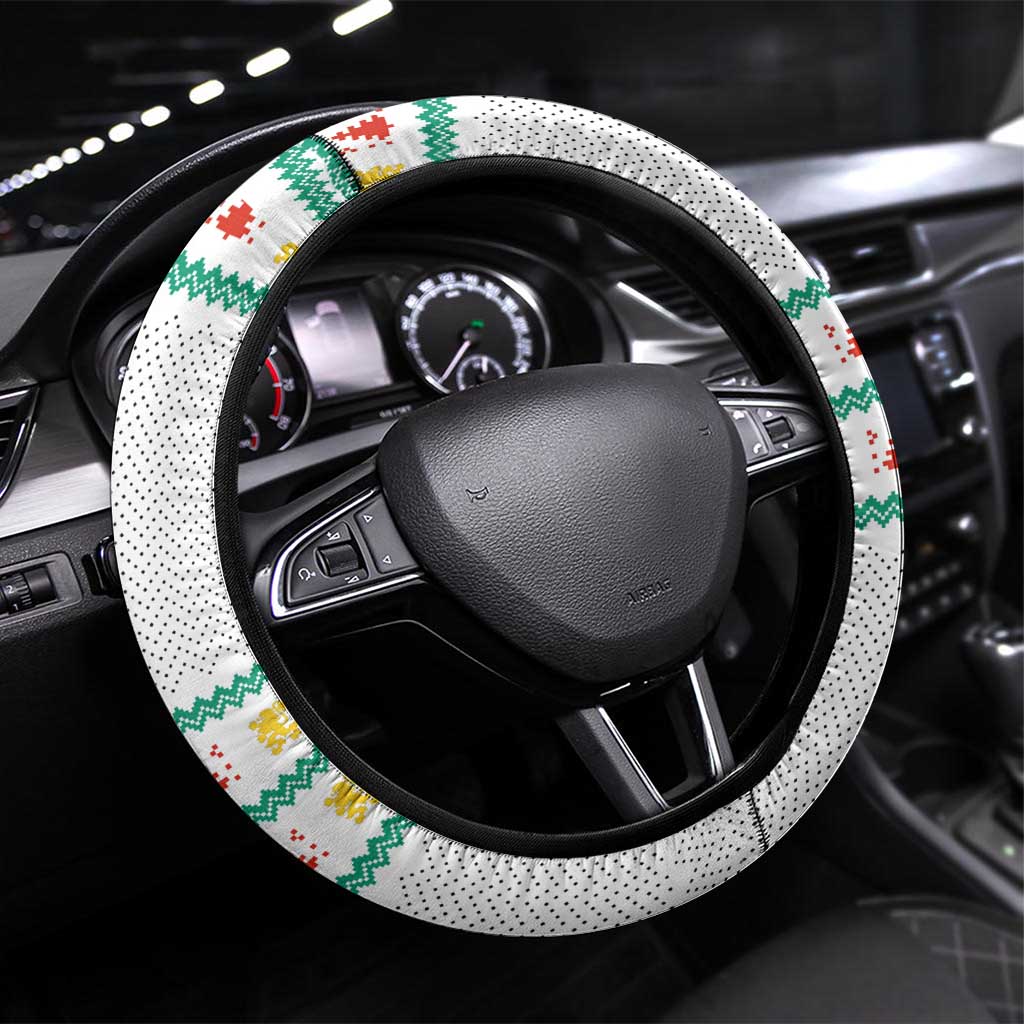 Bulgaria Christmas Steering Wheel Cover with Green-White Theme, Coat of Arms, and National Flag Motif - Wonder Print Shop