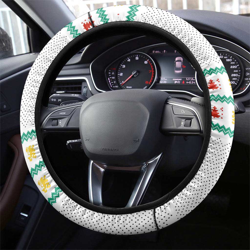 Bulgaria Christmas Steering Wheel Cover with Green-White Theme, Coat of Arms, and National Flag Motif - Wonder Print Shop