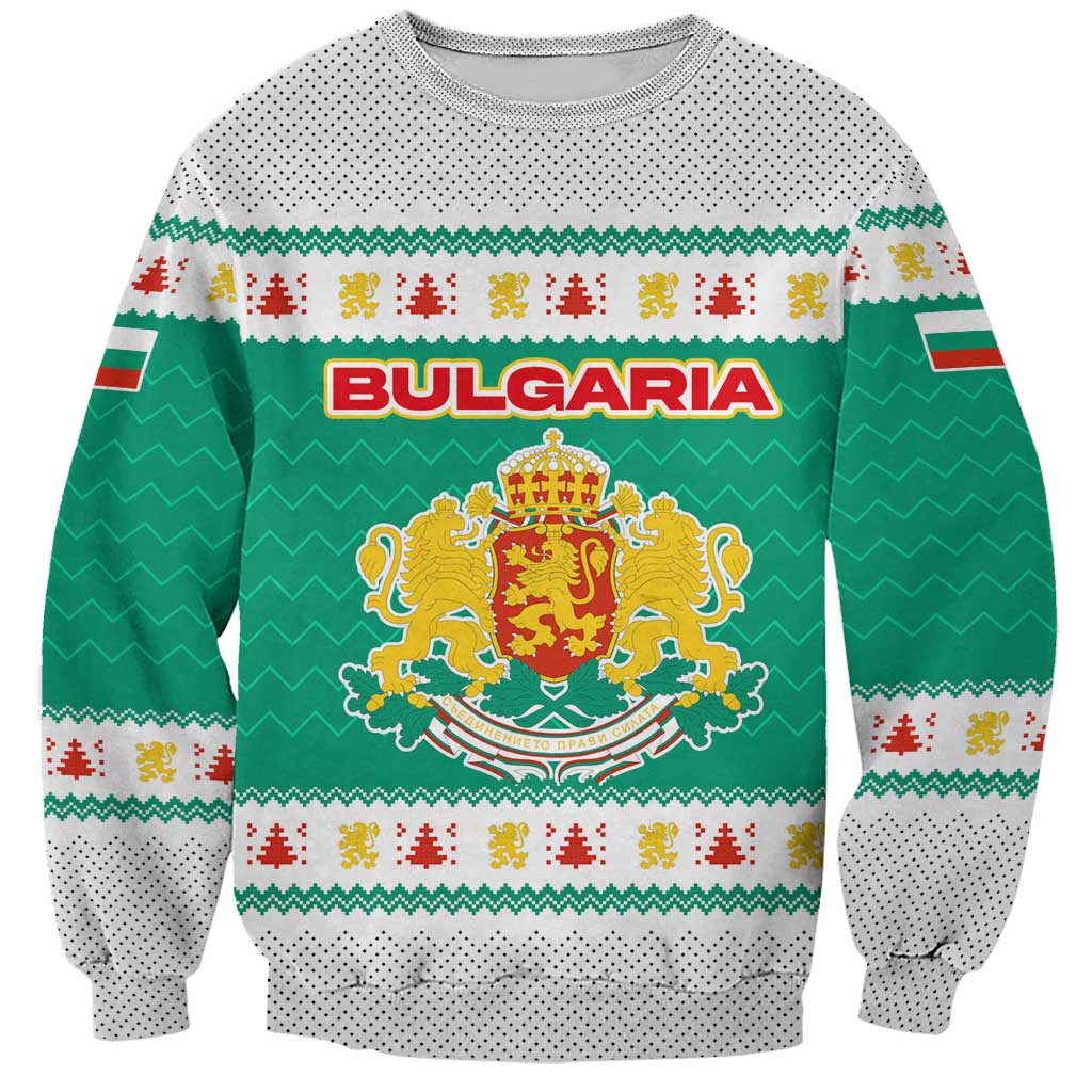 Bulgaria Christmas Sweatshirt with Green-White Theme, Coat of Arms, and National Flag Motif - Wonder Print Shop