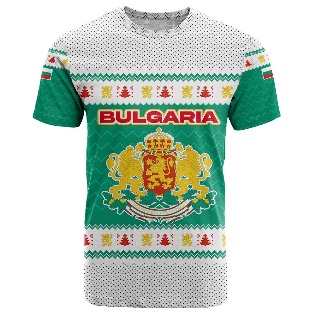 Bulgaria Christmas T Shirt with Green-White Theme, Coat of Arms, and National Flag Motif - Wonder Print Shop
