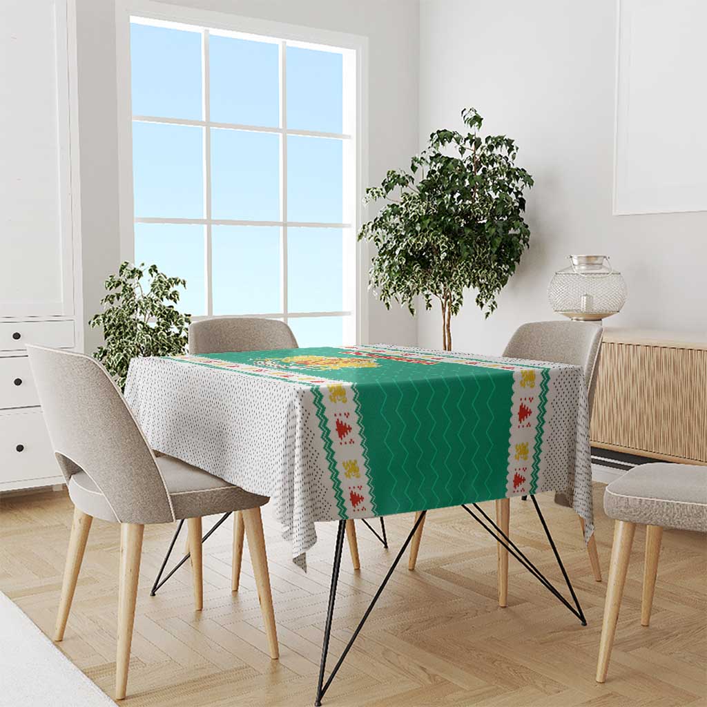 Bulgaria Christmas Tablecloth with Green-White Theme, Coat of Arms, and National Flag Motif - Wonder Print Shop