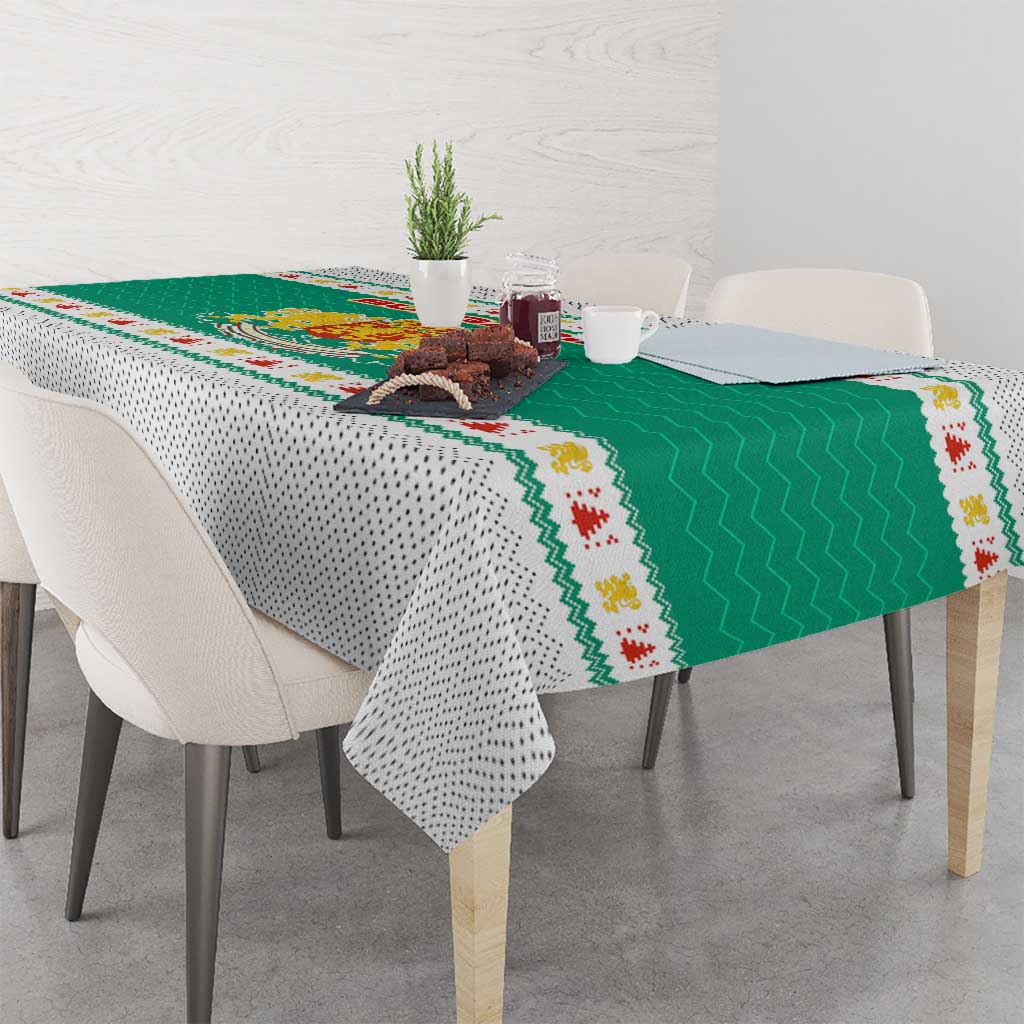 Bulgaria Christmas Tablecloth with Green-White Theme, Coat of Arms, and National Flag Motif - Wonder Print Shop