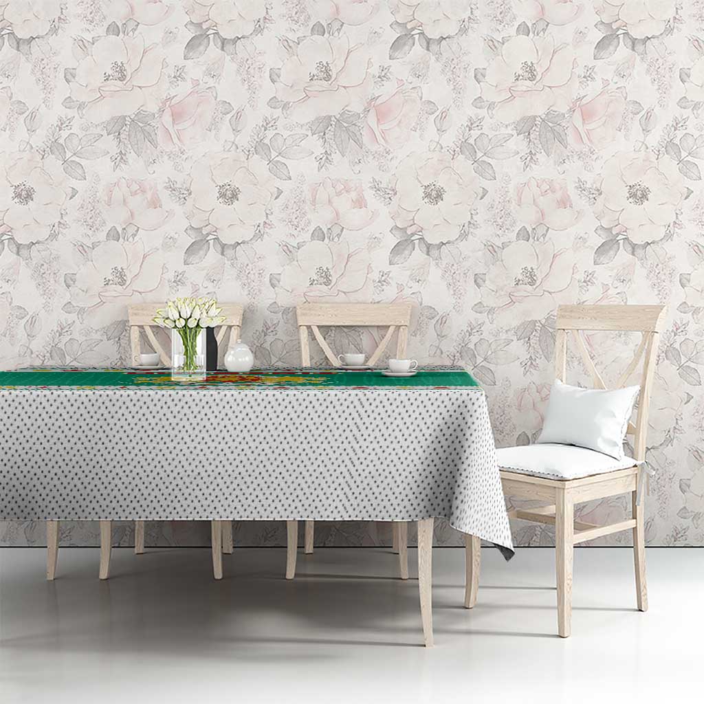 Bulgaria Christmas Tablecloth with Green-White Theme, Coat of Arms, and National Flag Motif - Wonder Print Shop