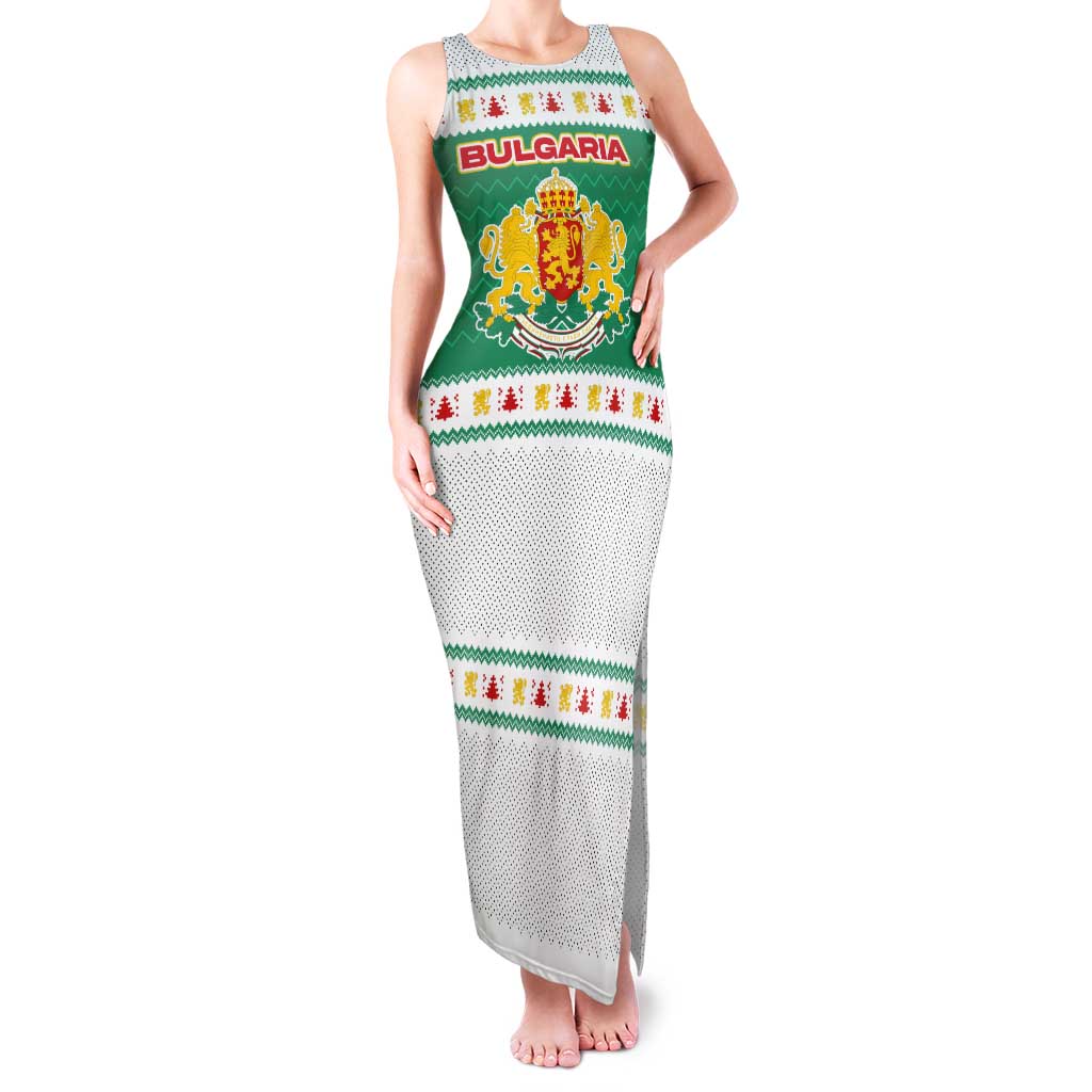 Bulgaria Christmas Tank Maxi Dress with Green-White Theme, Coat of Arms, and National Flag Motif - Wonder Print Shop