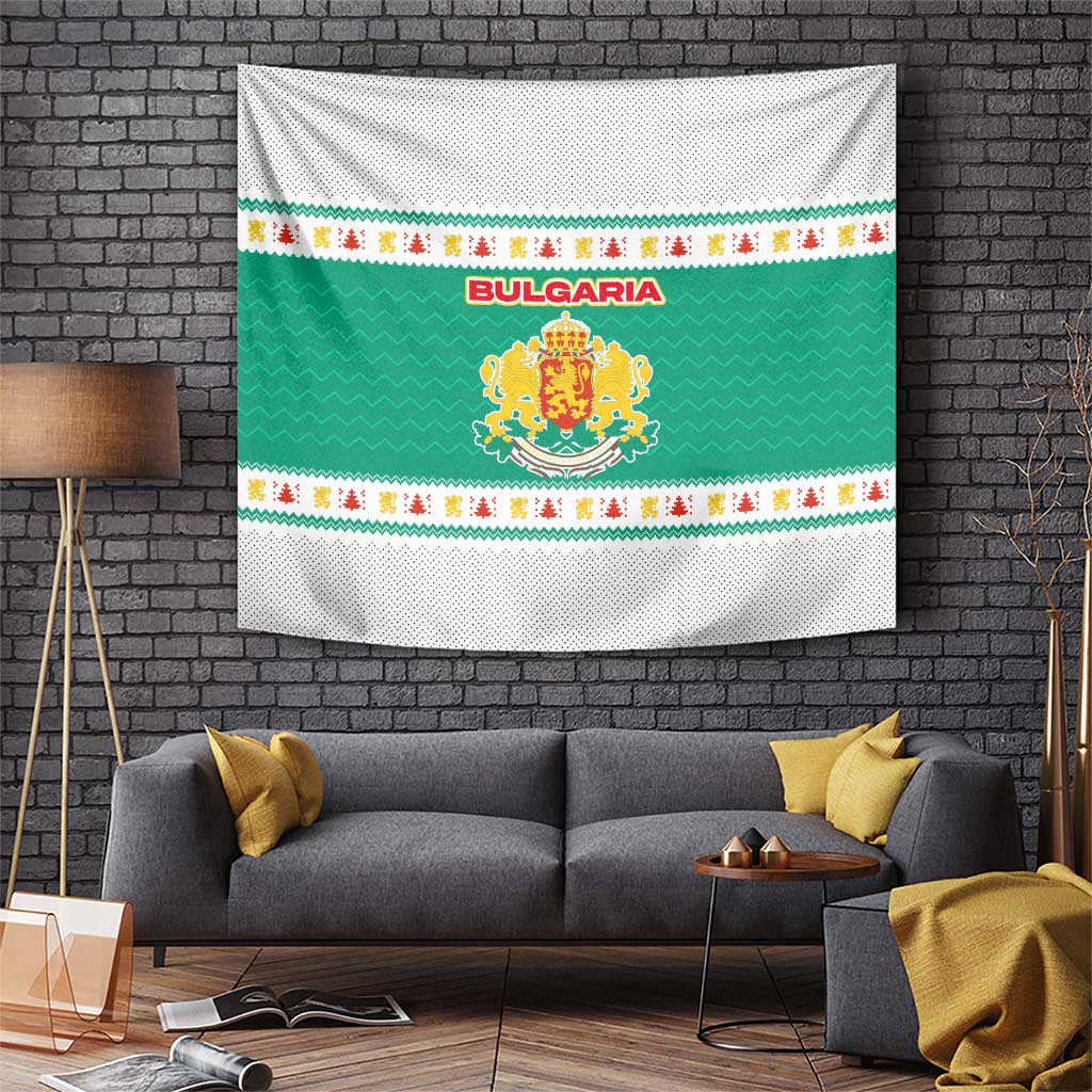 Bulgaria Christmas Tapestry with Green-White Theme, Coat of Arms, and National Flag Motif - Wonder Print Shop
