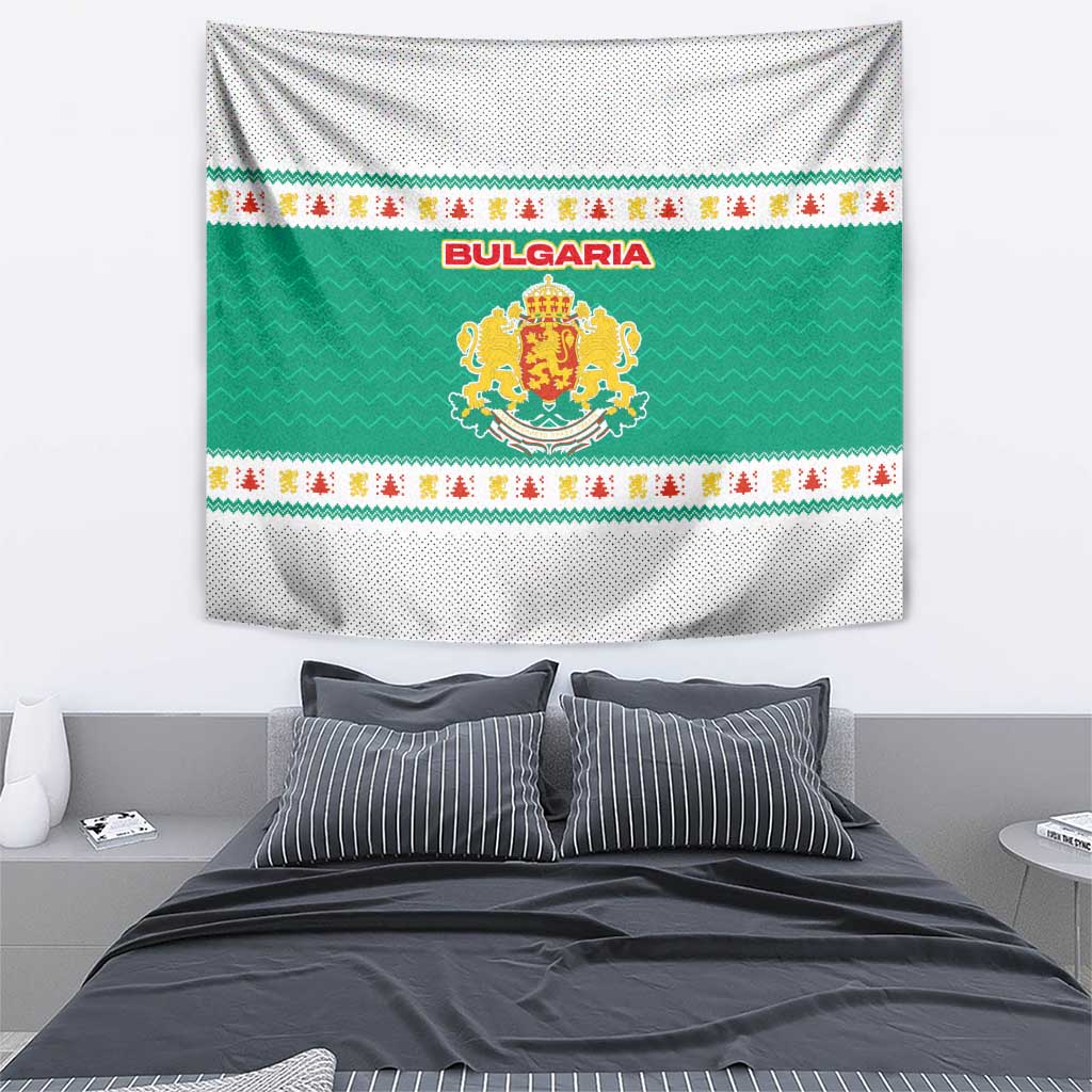 Bulgaria Christmas Tapestry with Green-White Theme, Coat of Arms, and National Flag Motif - Wonder Print Shop