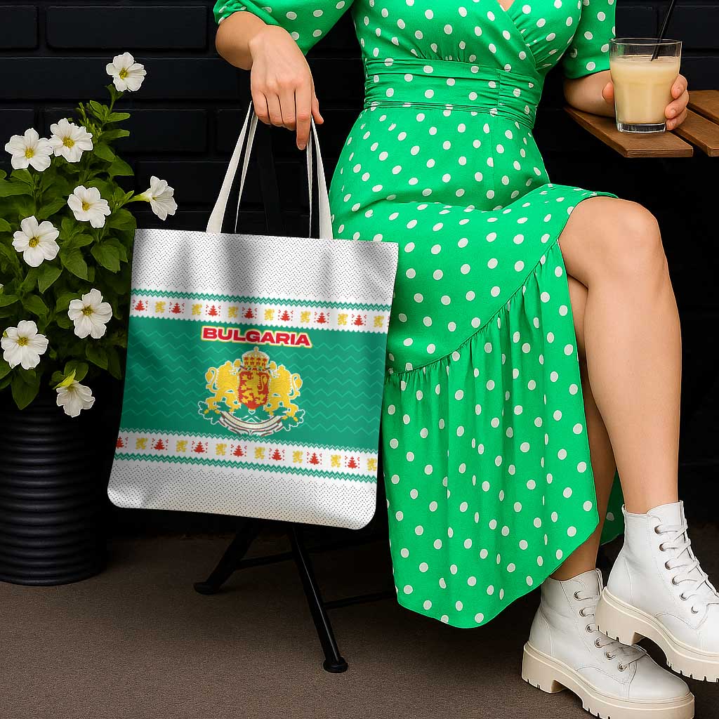 Bulgaria Christmas Tote Bag with Green-White Theme, Coat of Arms, and National Flag Motif - Wonder Print Shop