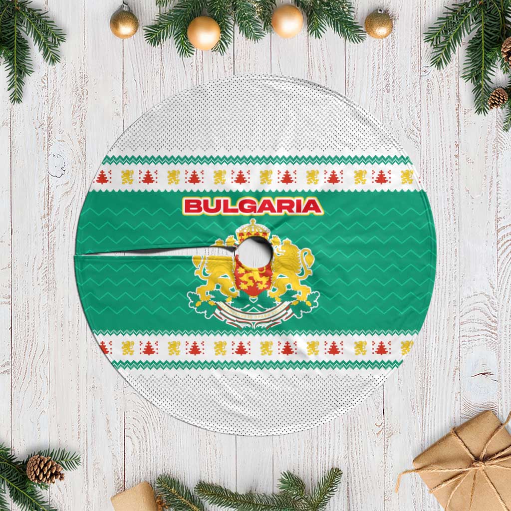 Bulgaria Christmas Tree Skirt with Green-White Theme, Coat of Arms, and National Flag Motif - Wonder Print Shop