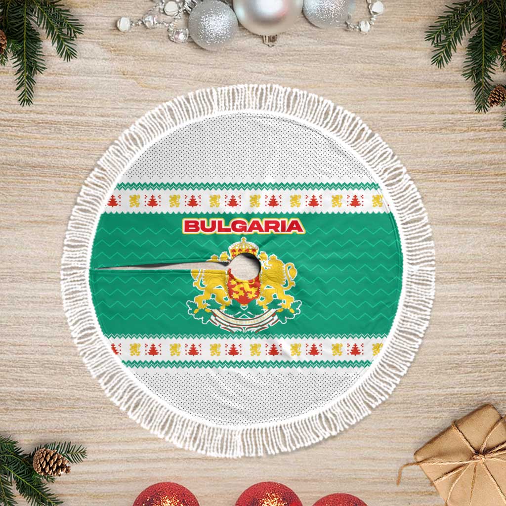 Bulgaria Christmas Tree Skirt with Green-White Theme, Coat of Arms, and National Flag Motif - Wonder Print Shop