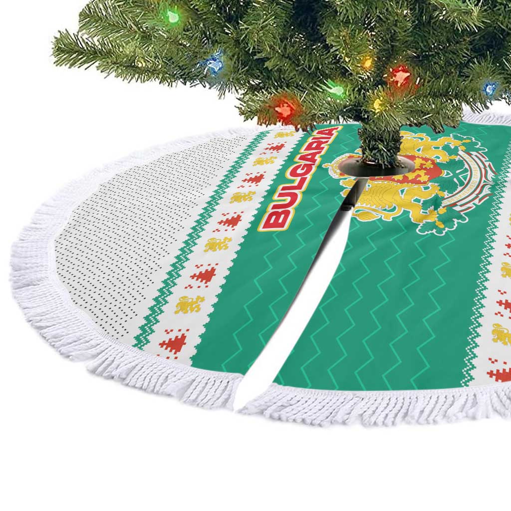 Bulgaria Christmas Tree Skirt with Green-White Theme, Coat of Arms, and National Flag Motif - Wonder Print Shop