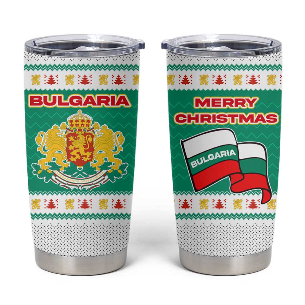 Bulgaria Christmas Tumbler Cup with Green-White Theme, Coat of Arms, and National Flag Motif - Wonder Print Shop