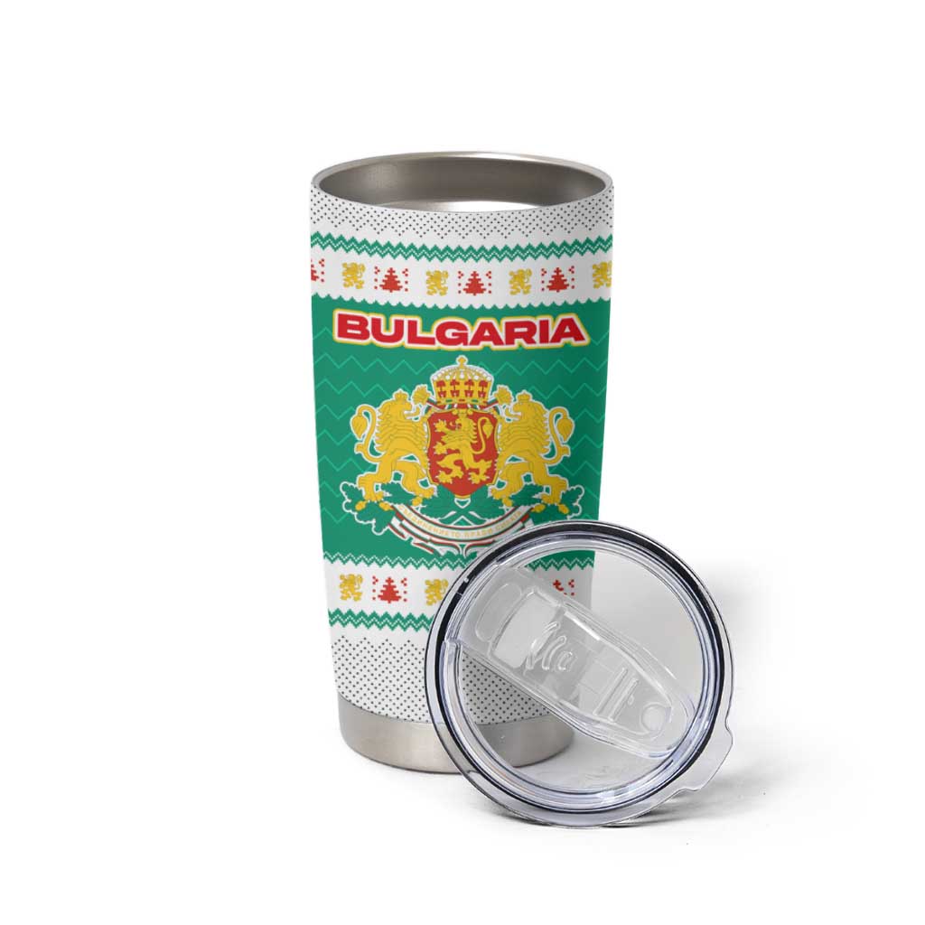 Bulgaria Christmas Tumbler Cup with Green-White Theme, Coat of Arms, and National Flag Motif - Wonder Print Shop