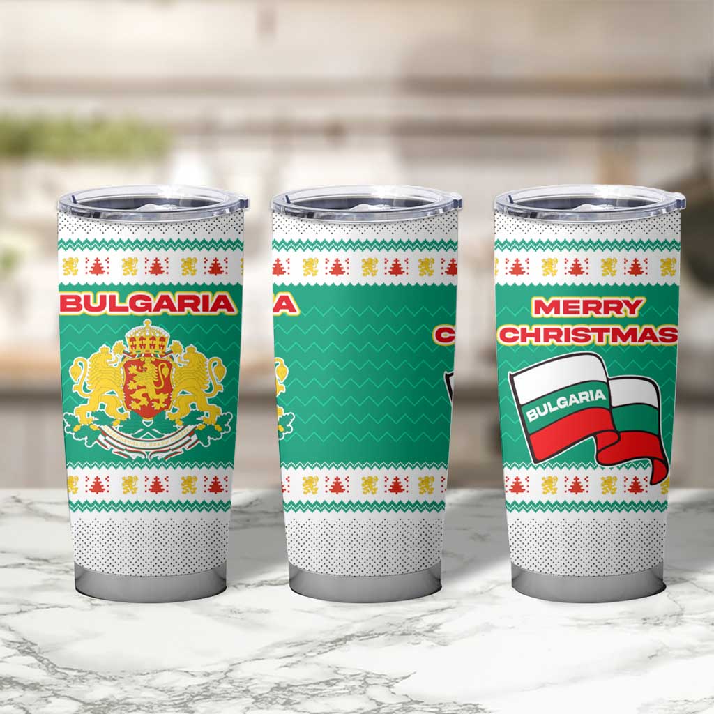 Bulgaria Christmas Tumbler Cup with Green-White Theme, Coat of Arms, and National Flag Motif - Wonder Print Shop
