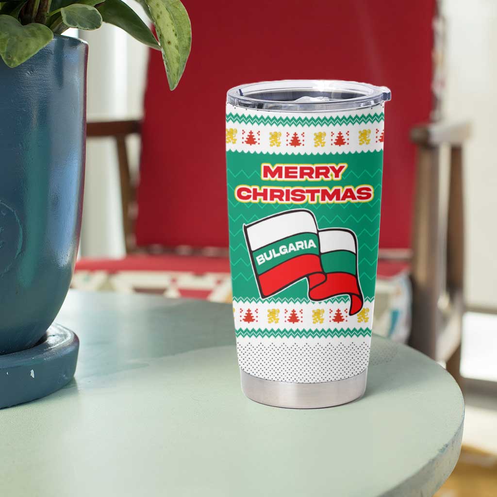 Bulgaria Christmas Tumbler Cup with Green-White Theme, Coat of Arms, and National Flag Motif - Wonder Print Shop