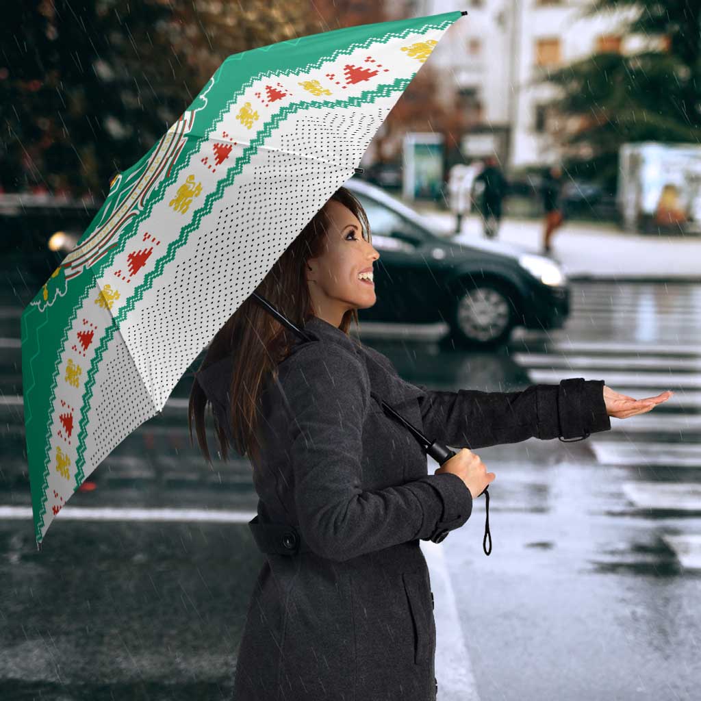 Bulgaria Christmas Umbrella with Green-White Theme, Coat of Arms, and National Flag Motif - Wonder Print Shop
