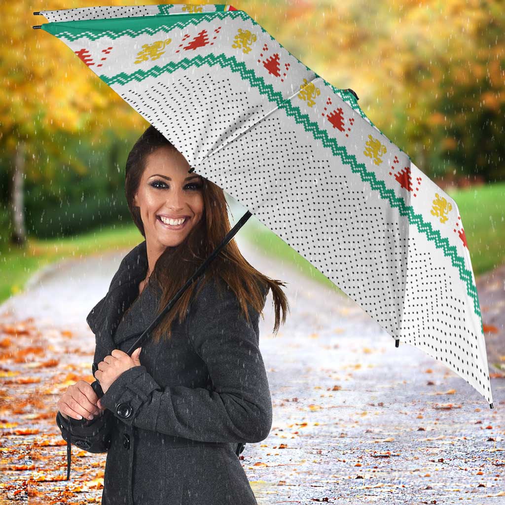 Bulgaria Christmas Umbrella with Green-White Theme, Coat of Arms, and National Flag Motif - Wonder Print Shop