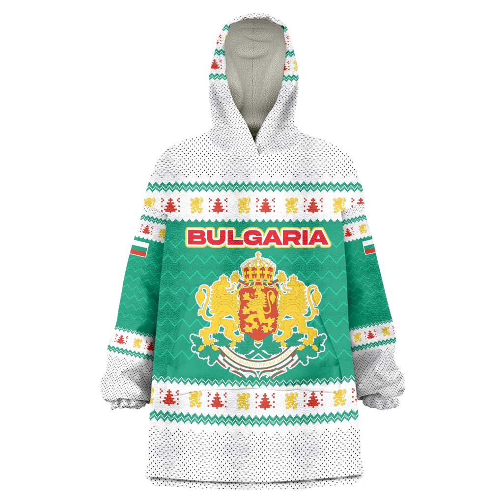 Bulgaria Christmas Wearable Blanket Hoodie with Green-White Theme, Coat of Arms, and National Flag Motif - Wonder Print Shop