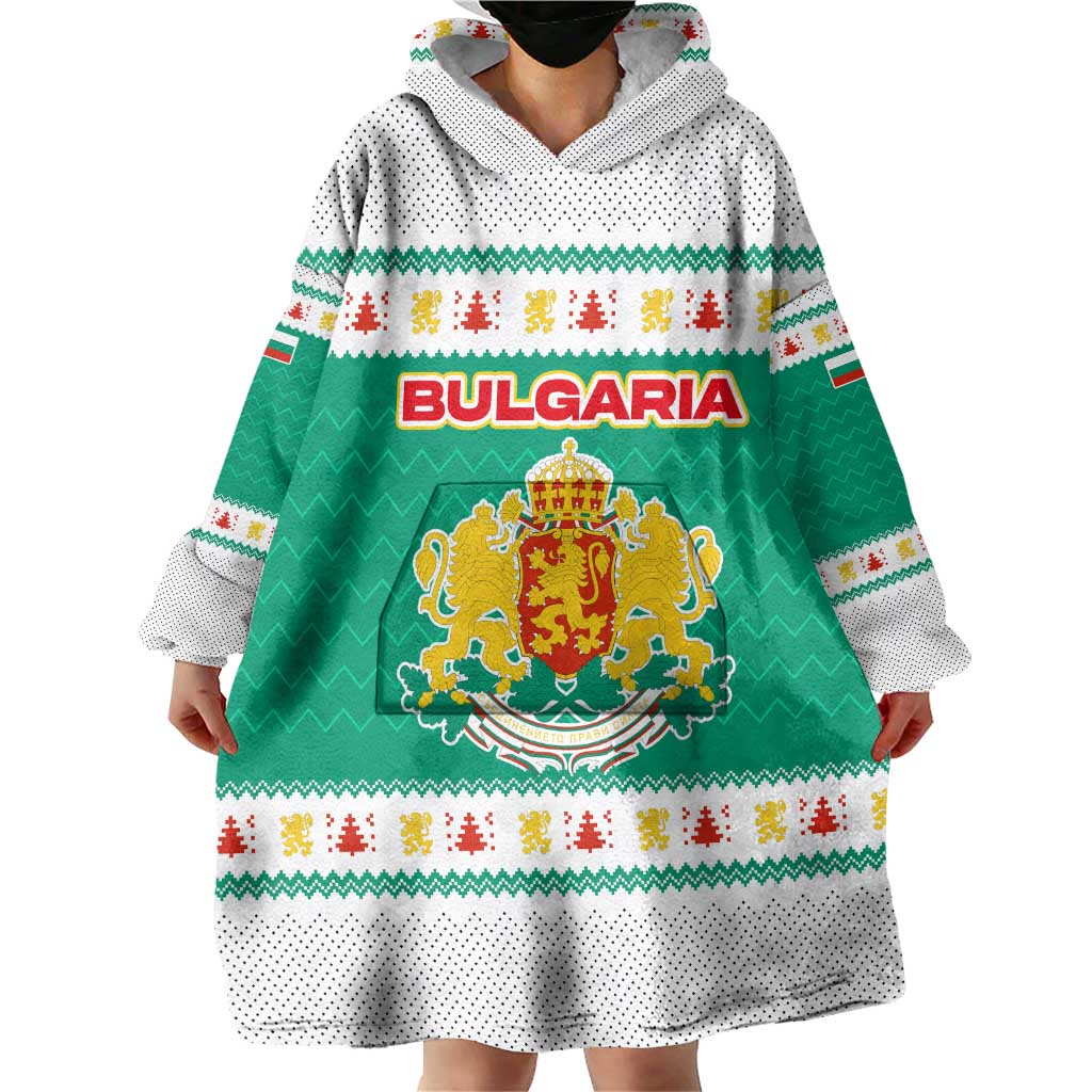 Bulgaria Christmas Wearable Blanket Hoodie with Green-White Theme, Coat of Arms, and National Flag Motif - Wonder Print Shop