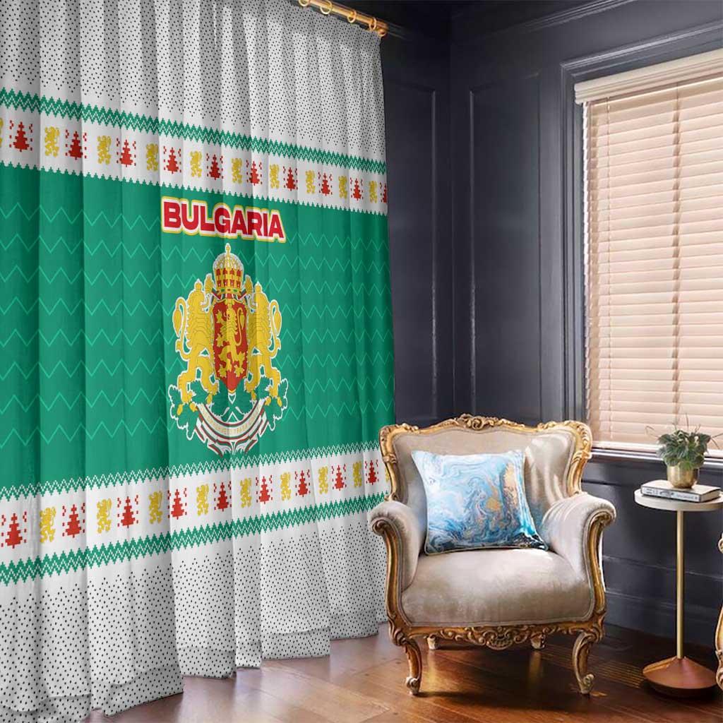 Bulgaria Christmas Window Curtain with Green-White Theme, Coat of Arms, and National Flag Motif - Wonder Print Shop