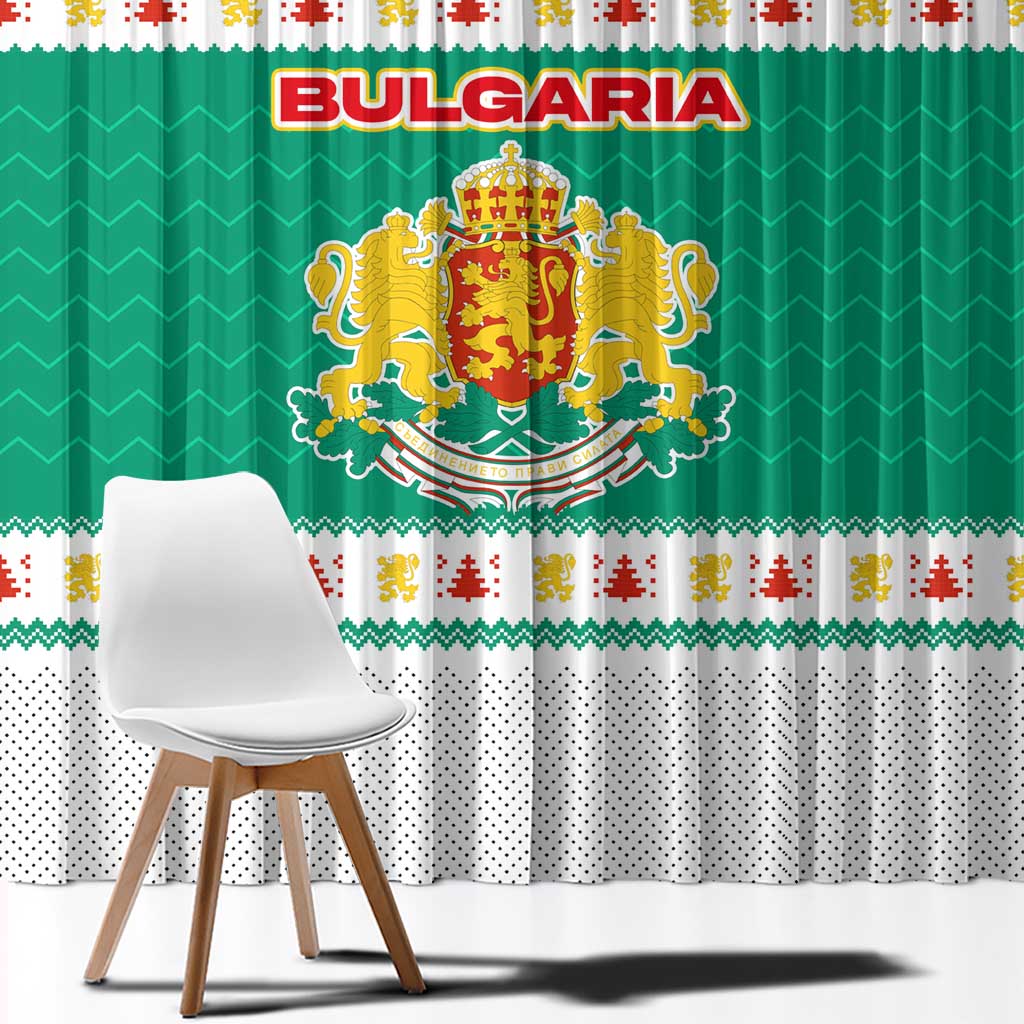 Bulgaria Christmas Window Curtain with Green-White Theme, Coat of Arms, and National Flag Motif - Wonder Print Shop