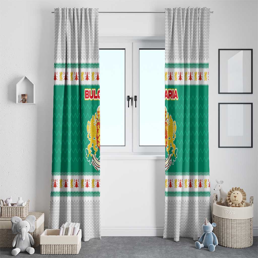 Bulgaria Christmas Window Curtain with Green-White Theme, Coat of Arms, and National Flag Motif - Wonder Print Shop