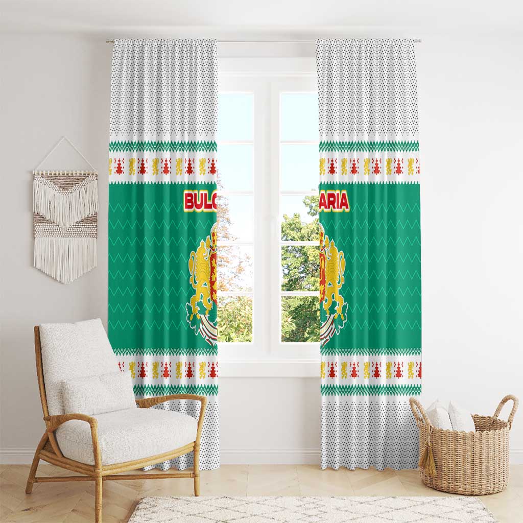 Bulgaria Christmas Window Curtain with Green-White Theme, Coat of Arms, and National Flag Motif - Wonder Print Shop