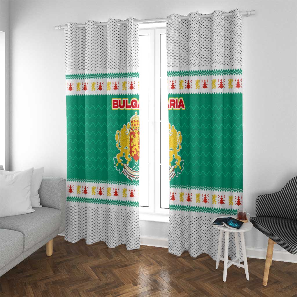 Bulgaria Christmas Window Curtain with Green-White Theme, Coat of Arms, and National Flag Motif - Wonder Print Shop