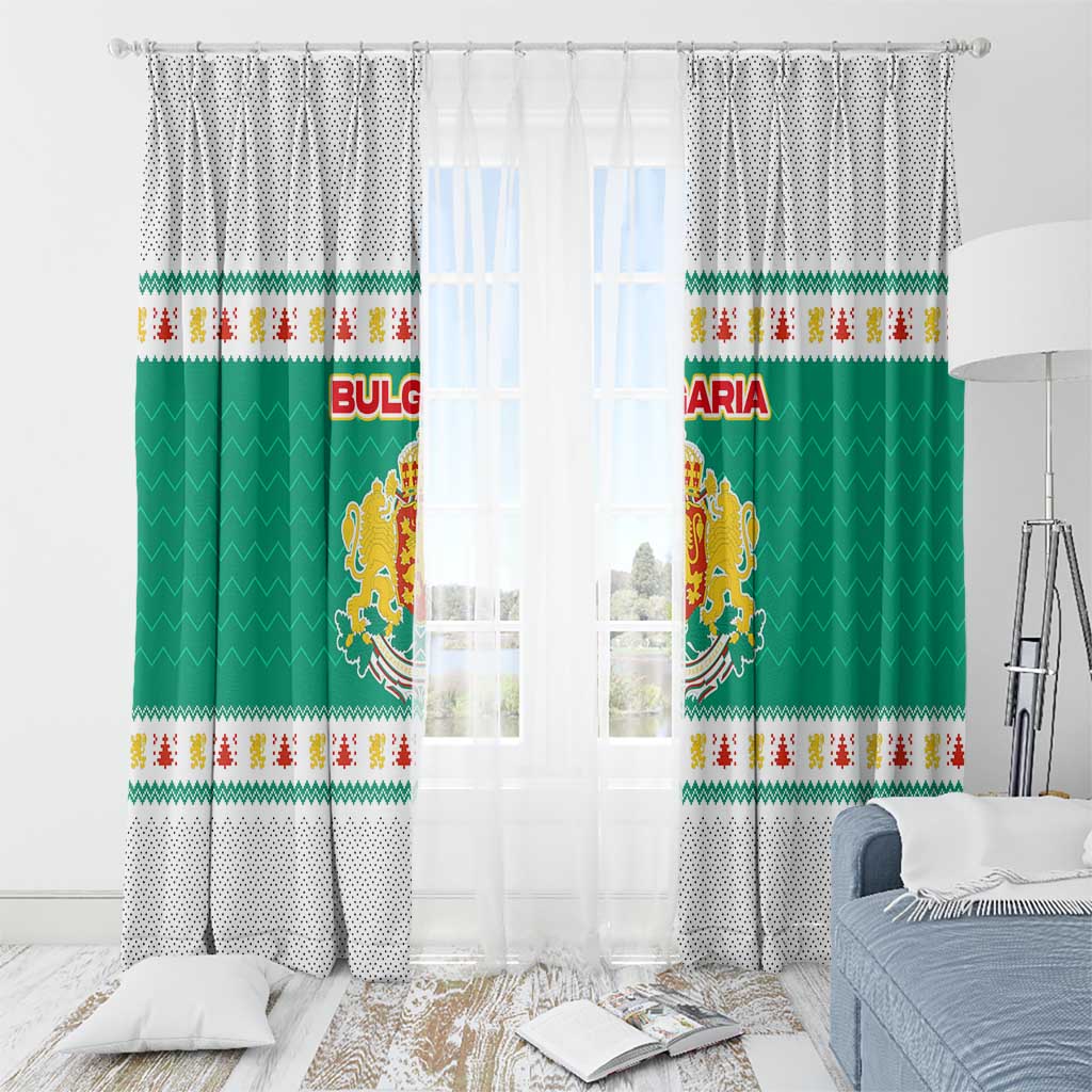 Bulgaria Christmas Window Curtain with Green-White Theme, Coat of Arms, and National Flag Motif - Wonder Print Shop