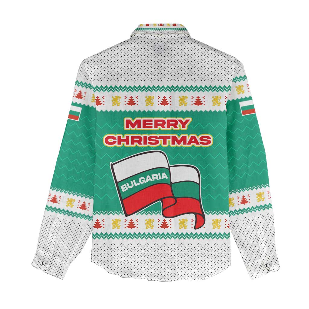 Bulgaria Christmas Women Casual Shirt with Green-White Theme, Coat of Arms, and National Flag Motif - Wonder Print Shop