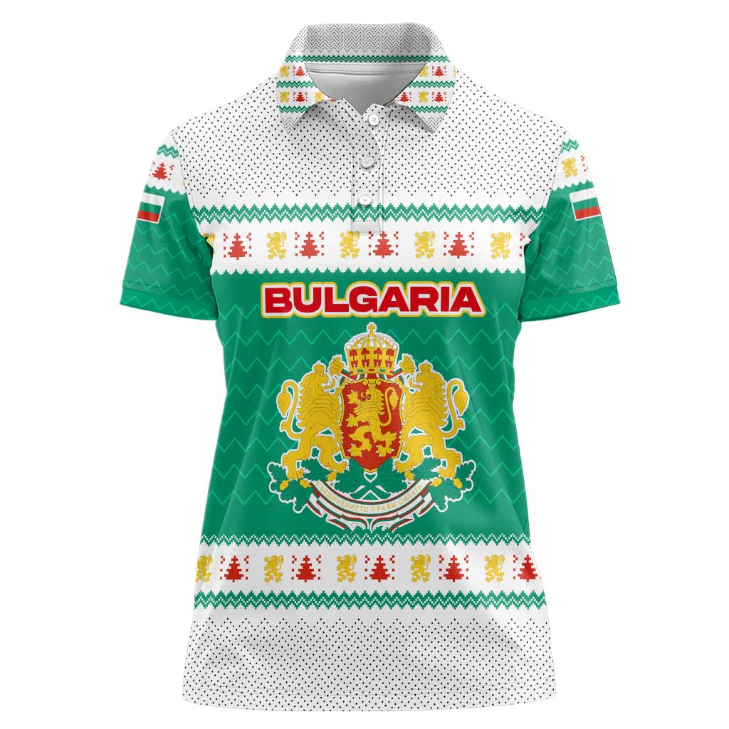 Bulgaria Christmas Women Polo Shirt with Green-White Theme, Coat of Arms, and National Flag Motif - Wonder Print Shop