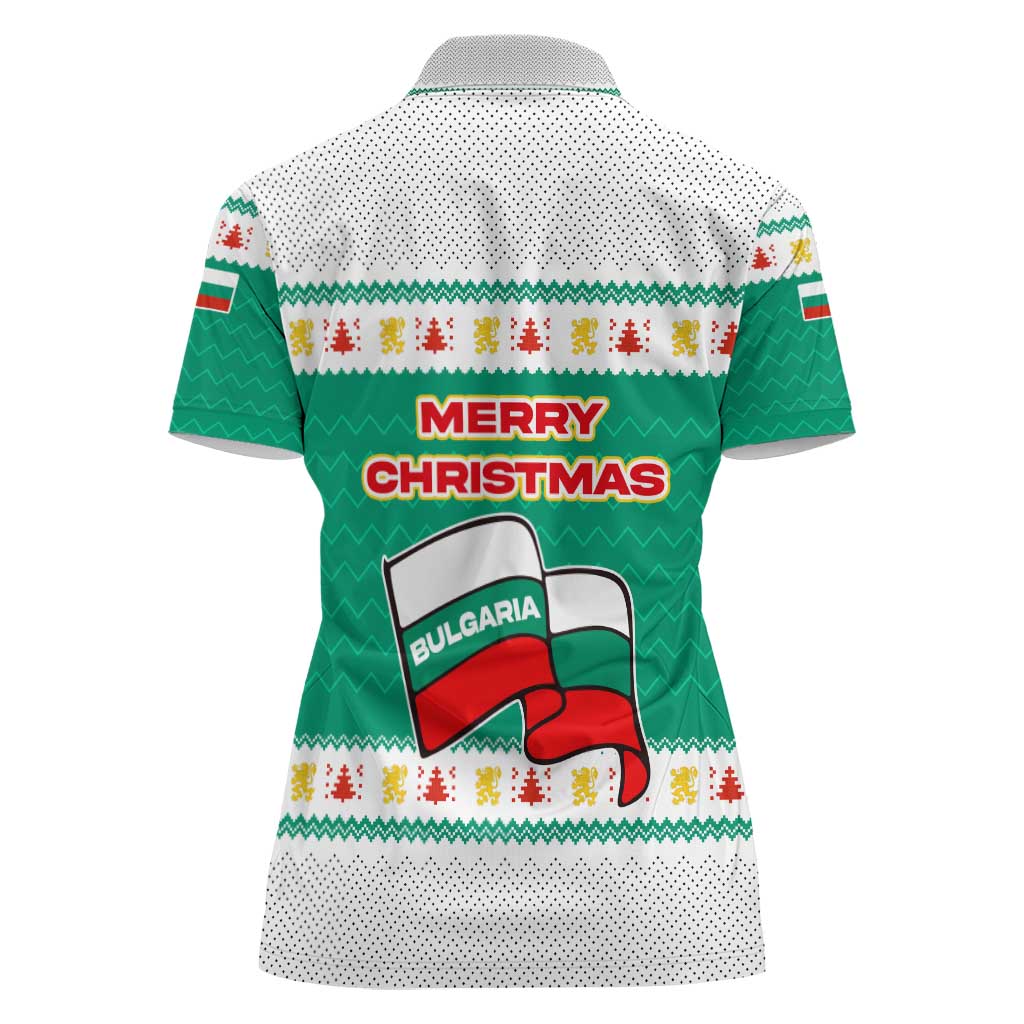 Bulgaria Christmas Women Polo Shirt with Green-White Theme, Coat of Arms, and National Flag Motif - Wonder Print Shop