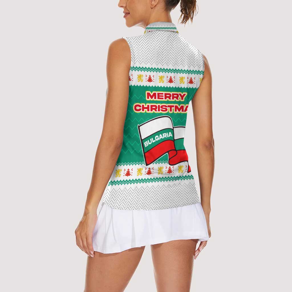 Bulgaria Christmas Women Sleeveless Polo Shirt with Green-White Theme, Coat of Arms, and National Flag Motif - Wonder Print Shop