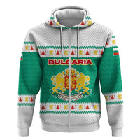 Bulgaria Christmas Zip Hoodie with Green-White Theme, Coat of Arms, and National Flag Motif - Wonder Print Shop